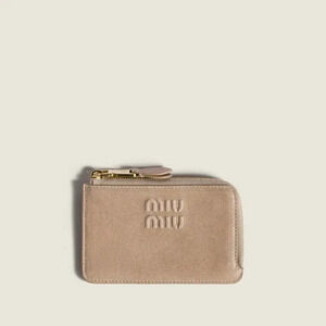 Miu Miu Envelope Nappa Leather Card Holder Wallet Beige Tan